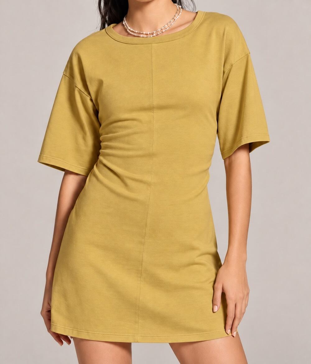 Anthropologie Daily Practice Field Day Cotton Mustard Yellow Mini Dress XS